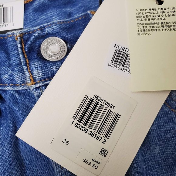 Levi’s Premium 501 High Rise Cutoff Jeans Shorts 26 Blue Distressed Button Fly - Picture 6 of 11